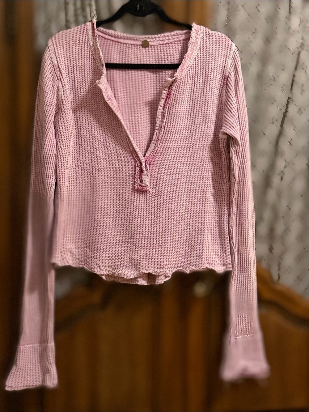 Free People FP One Colt Pink Waffle Thermal Henley SIZE MEDIUM